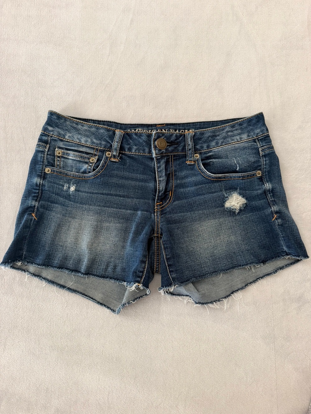 American Eagle Outfitters Women's Dark Blue Distressed Denim Shorts- Size 4